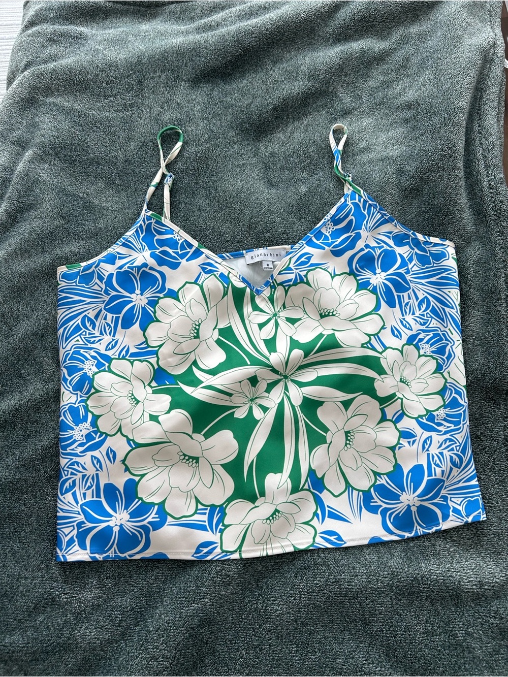 Gianni Bini Blue and Green Floral Satin Cami